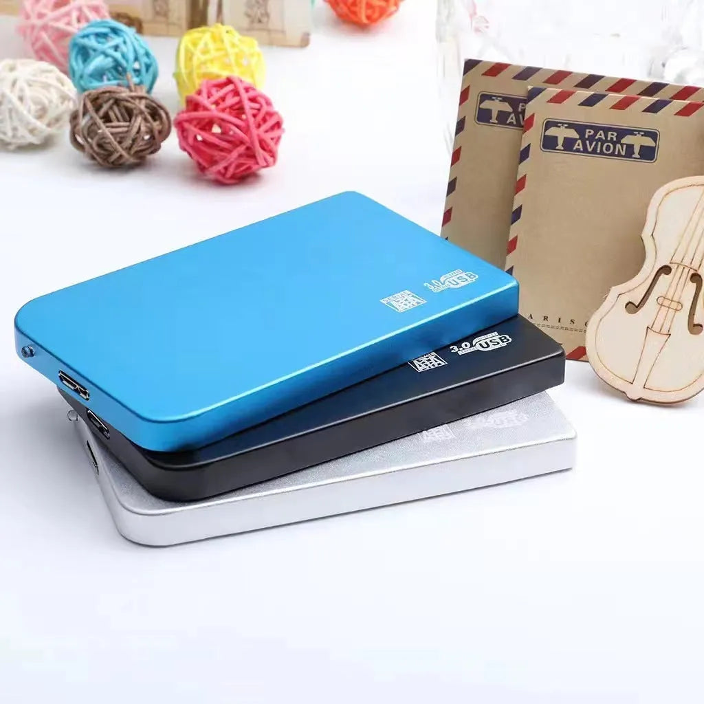 USB 3.0 portable solid state hard disk with metal shell in black, blue, red, and silver colour options