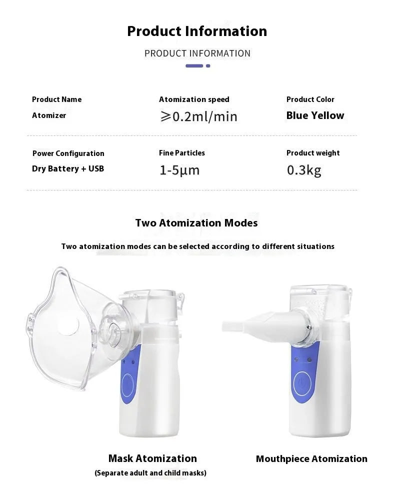 Plastic columnar USB handheld nebuliser with single fog outlet for household use
