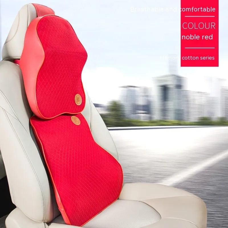 Memory foam car headrest pillow and lumbar support set in black colour option