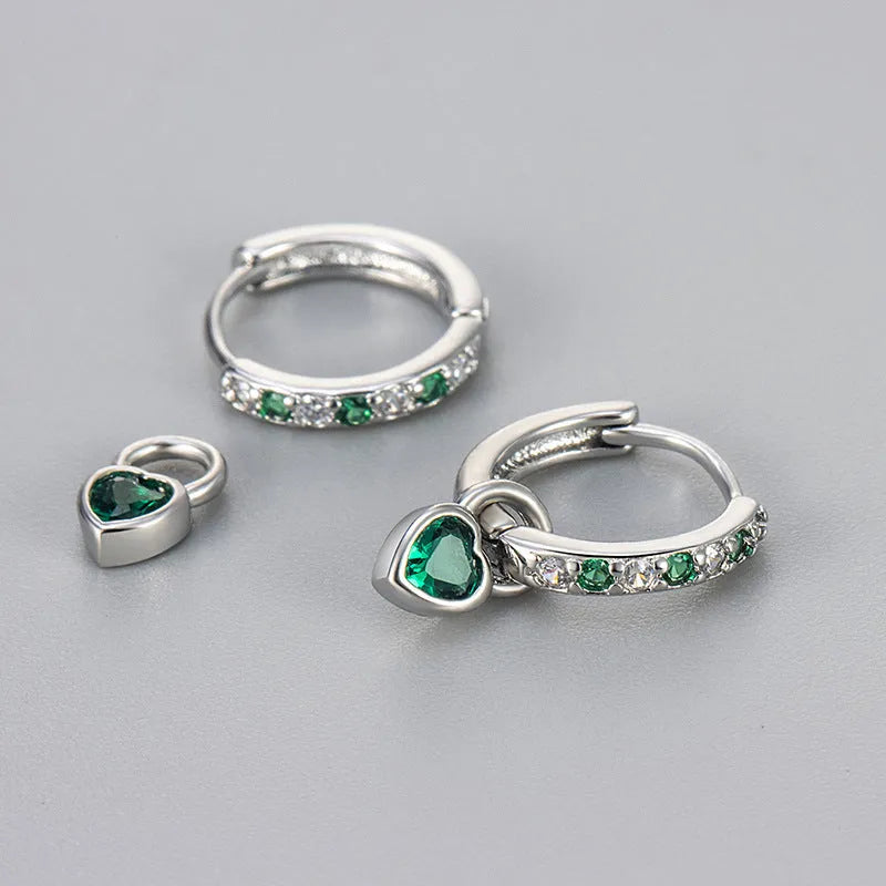Women's fashion earrings with heart-shaped zircon eardrops in gold and white gold coloured settings