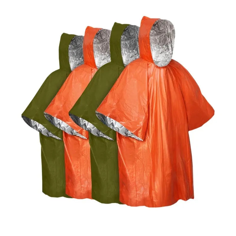 Multifunctional marathon raincoat in orange or army green, 100 x 130 cm waterproof jacket with hood