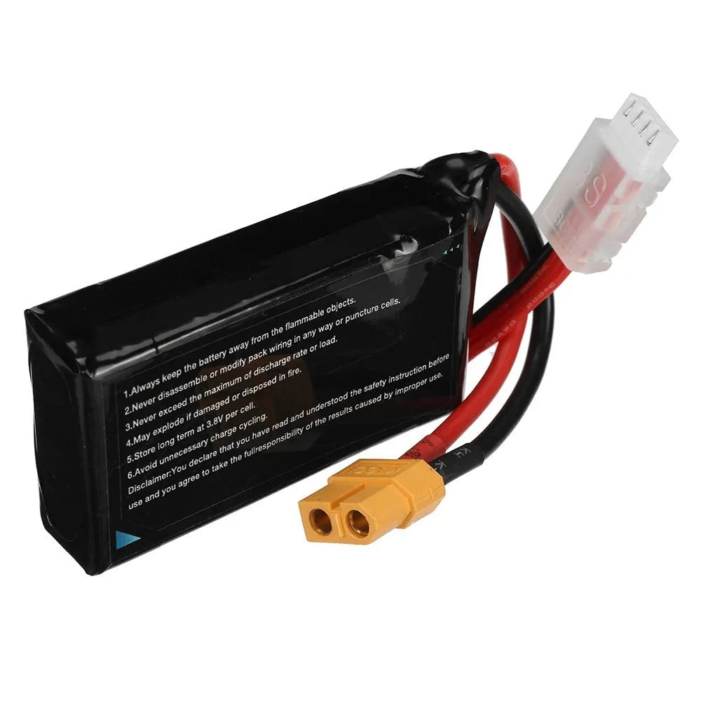 Black 7.4V 1200mAh 2S lithium polymer RC battery pack with connector