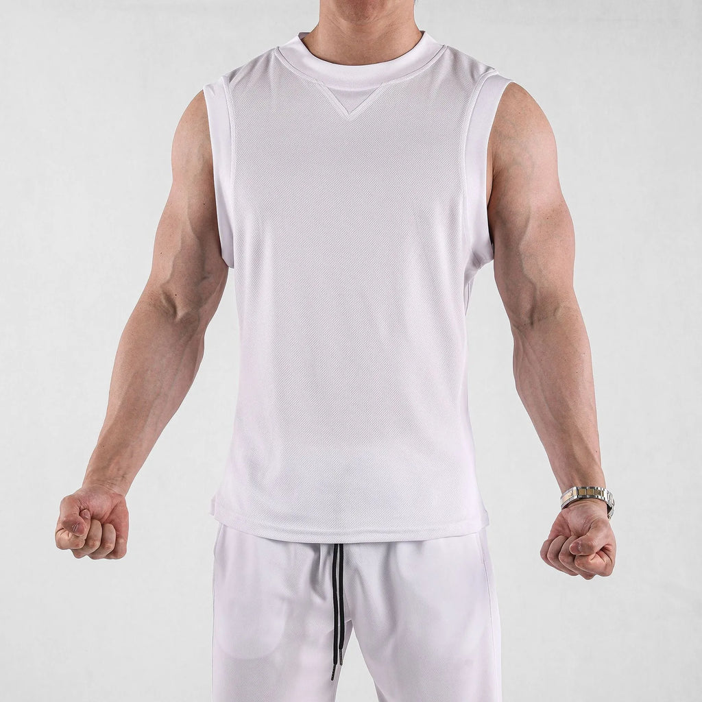 Men's loose-fit sports vest in black polyester fabric for summer fitness activities