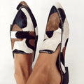 Women's black and white apricot pointed-toe low heel shoes with imitation horse hair suede upper and rubber sole
