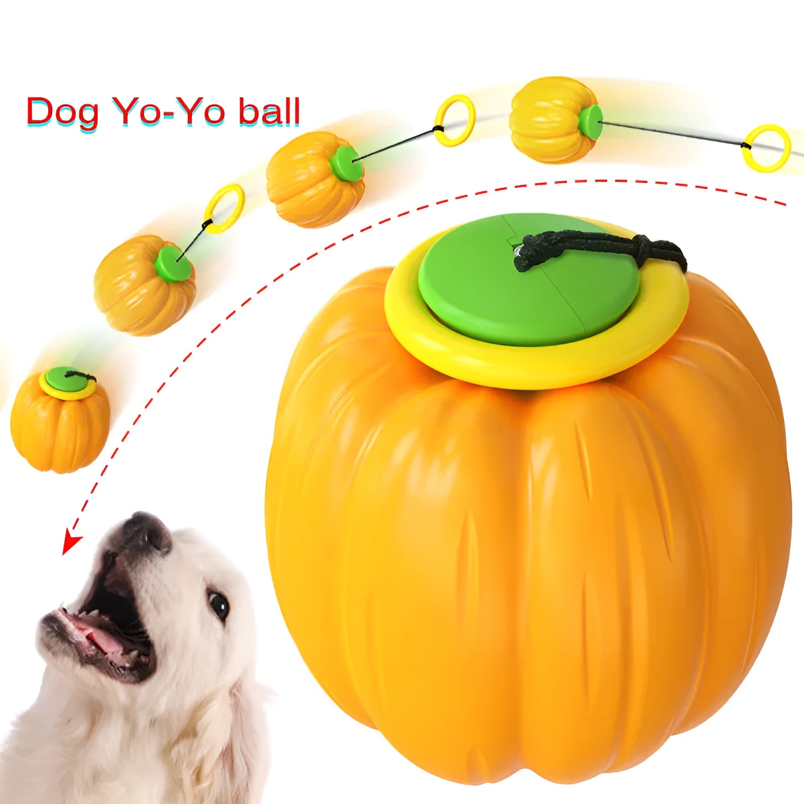 Orange pumpkin-shaped plastic dog chew ball with a squeaker for small dogs and teething puppies.
