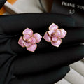 Gold plated purple oil-spot glaze flower stud earrings on copper with fresh style design