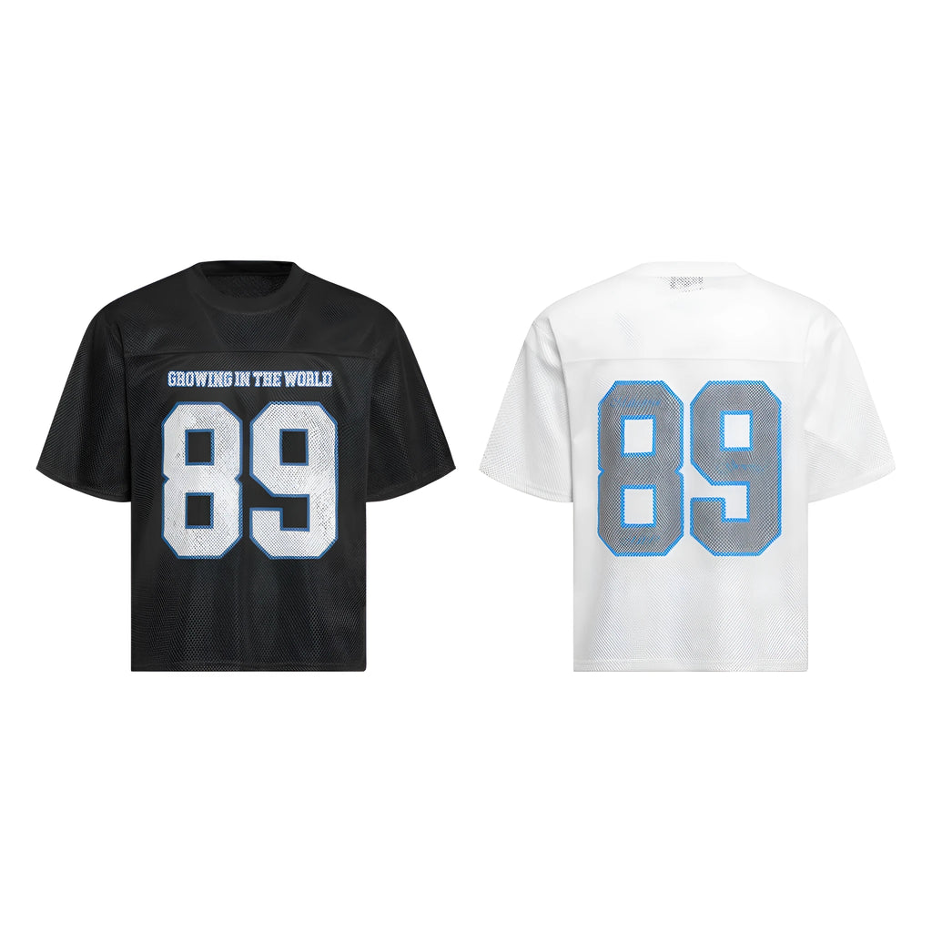 Loose-fit casual t-shirt with alphanumeric printing in black or white chemical fibre blend fabric