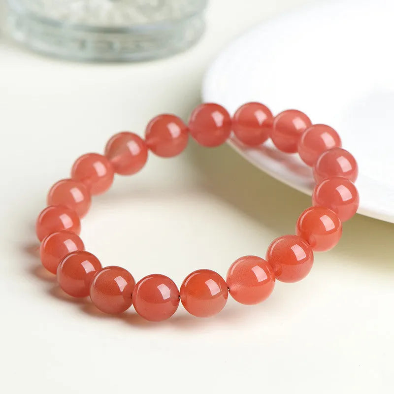 Natural South Red Cherry Red Agate beaded bracelet with polished round stone beads.