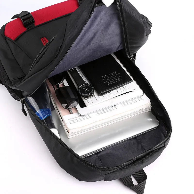 Waterproof nylon middle school backpack with airpillow straps in black, red, blue, and grey colour options