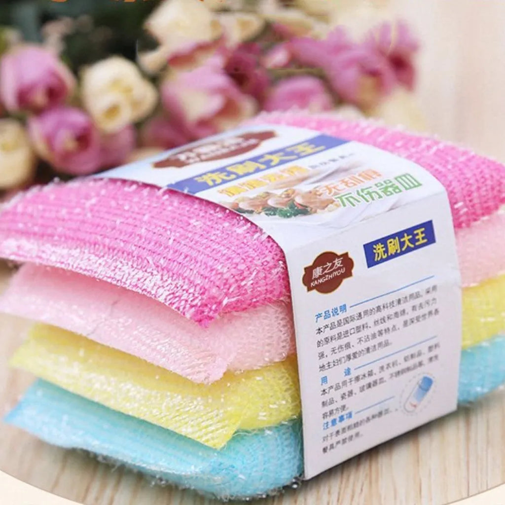Macaron coloured pinstripe fabric dishwashing sponge mop for wet and dry kitchen cleaning.