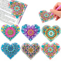 Six handmade PU leather bookmarks with stick-on crystal and flower decorations in a modern style.