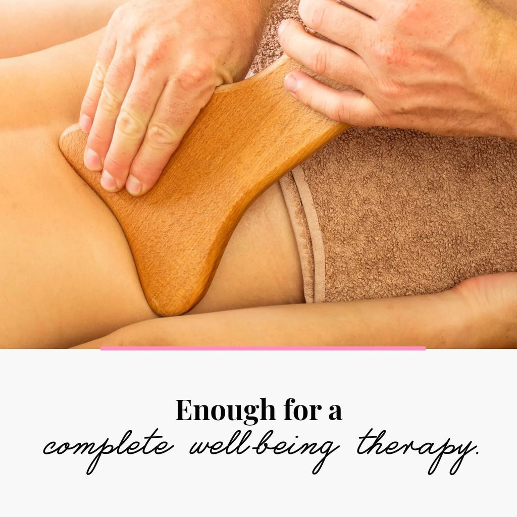 Wooden massage roller set with beech wood tools including T-shaped roller and multiple wheel configurations