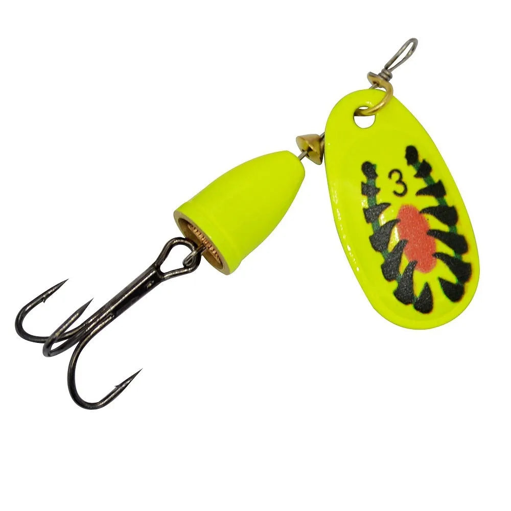 Composite fishing lure with rotating sequins and copper bell in multiple colour options