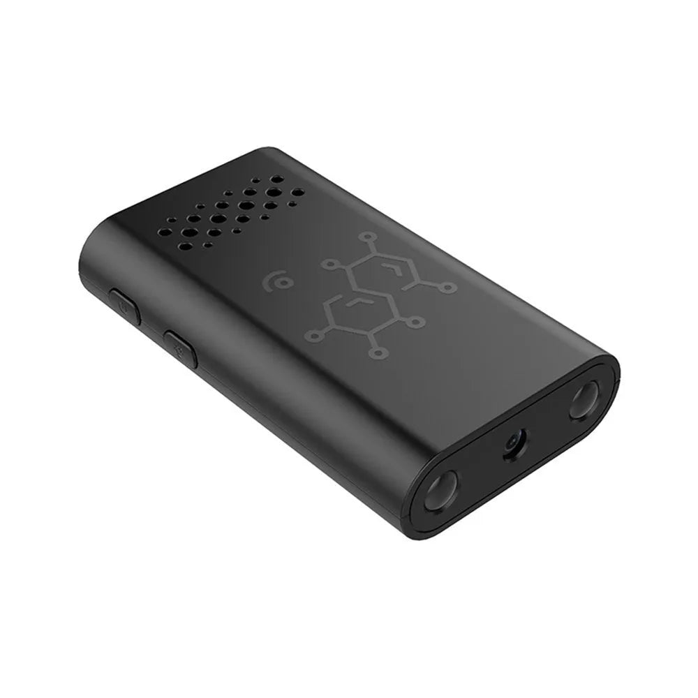 Black smart indoor security camera with WiFi for mobile phone viewing.
