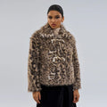 Women's leopard print coat with buckle lapel detail in polyester fabric