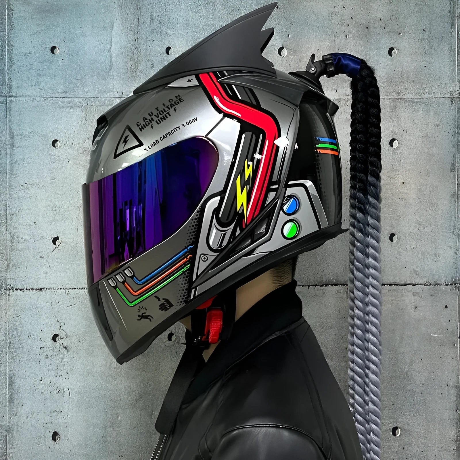 Dirty Braids full-face couples motorcycle helmet in ABS plastic with graphic design options