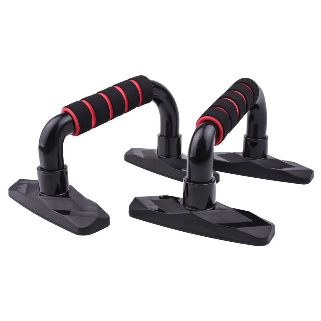 Two I-shaped push up bars with PP sponge foam grips in blue colour for strength training exercises