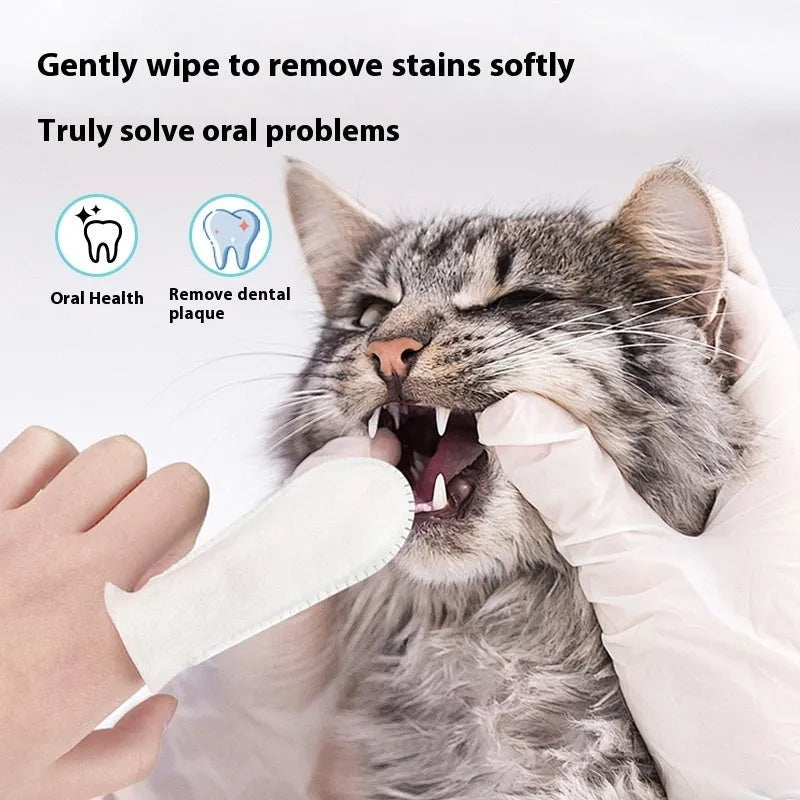 50 piece pack of non-woven fabric pet dental finger stalls for cat and dog oral cleaning