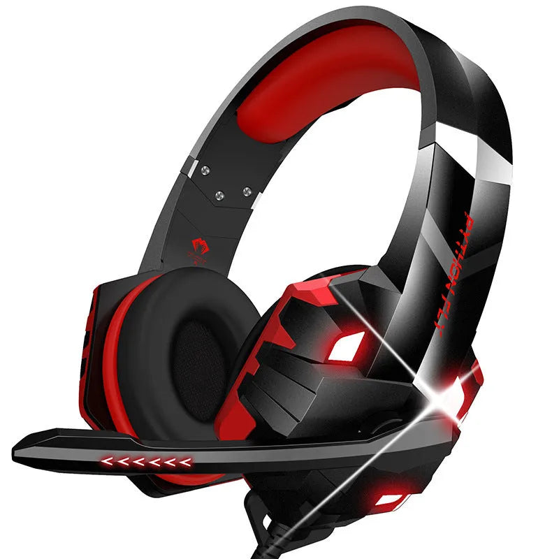 Wired over-ear gaming headset with microphone and breathing light in blue colour.