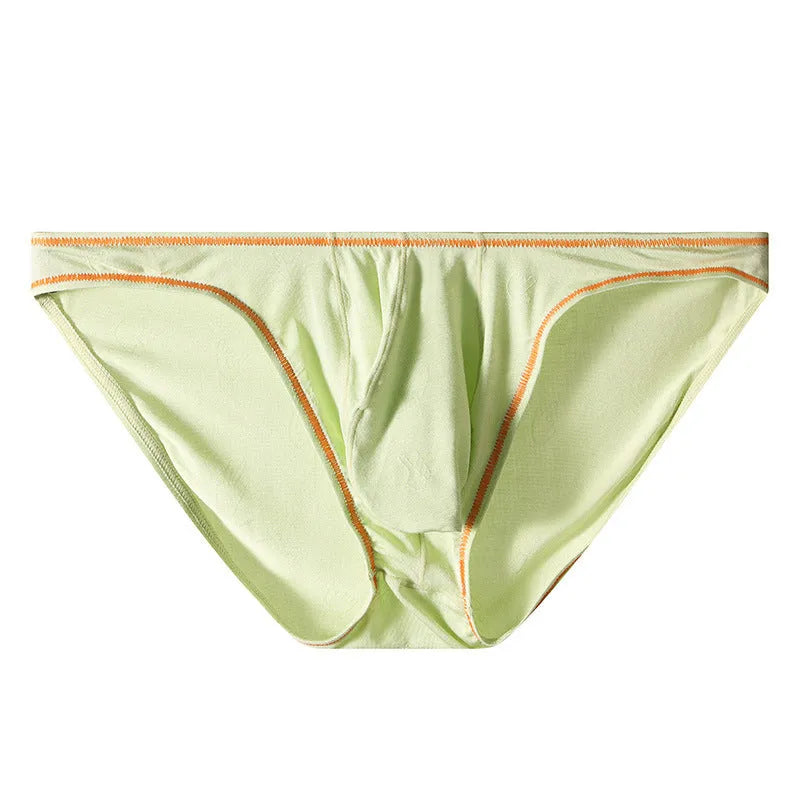 Men's dark grey modal hip-lift underwear laid flat, showing knitted ice silk fabric texture.