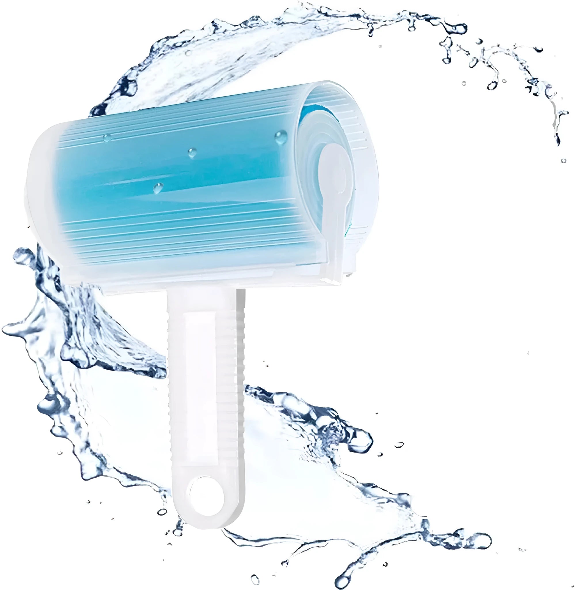 Blue reusable washable lint roller with cover for removing pet hair from clothes and furniture.