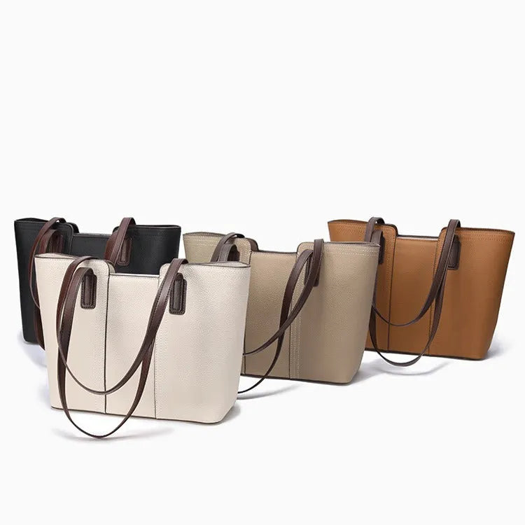 Women's genuine leather large capacity shoulder bag in box shape with sandwich pocket