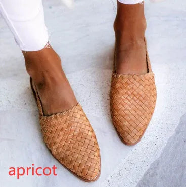 European style baotou flat sandals with buckle closure and pointed toe in multiple colour options