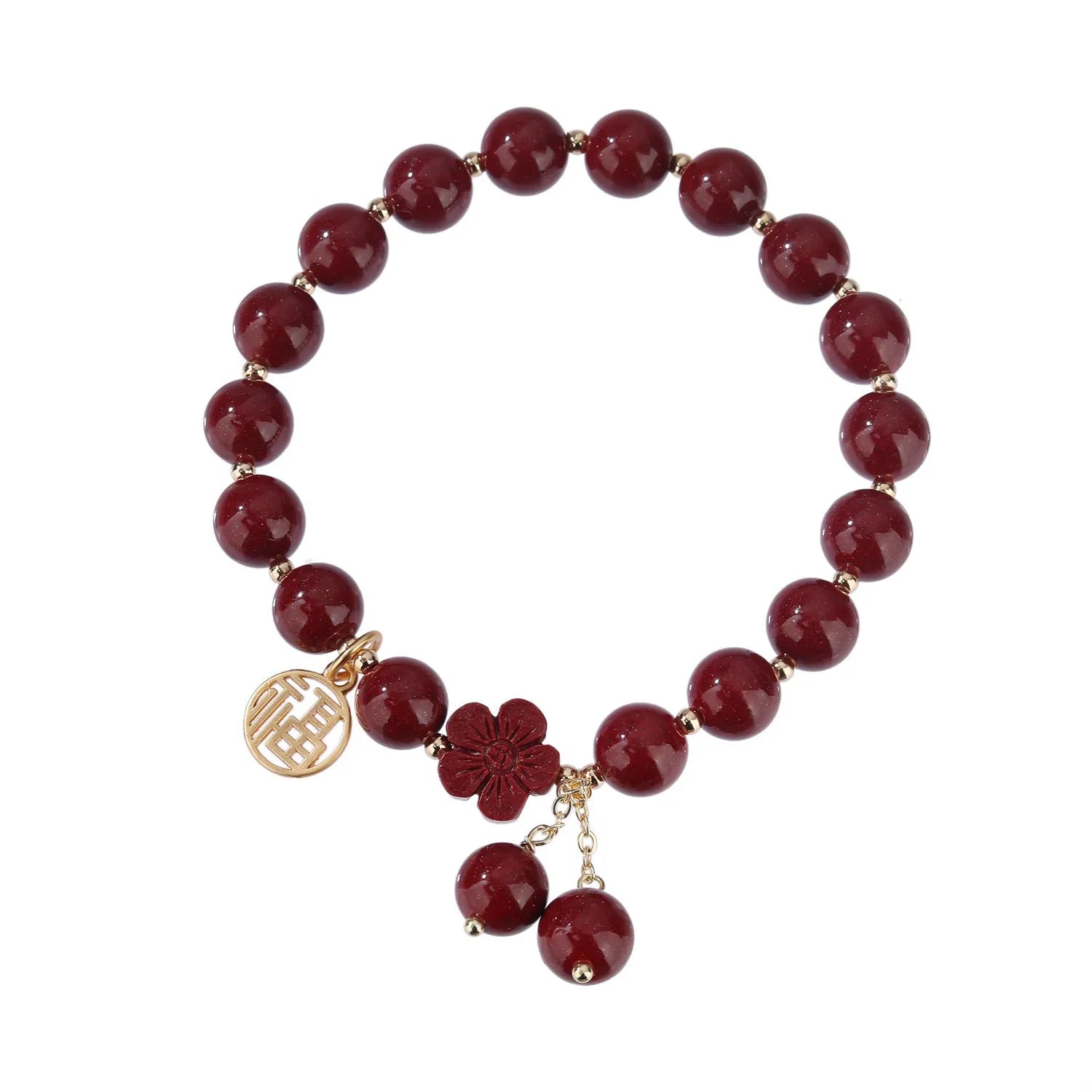 Women's cinnabar bracelet with fu character design and tassel in national style