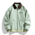 Men's loose fit autumn couple jacket with contrasting colour lapels and side seam pockets in retro workwear style