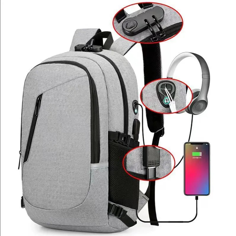 Solid colour oxford cloth computer backpack for men with street trend style and 20-35 litre capacity