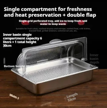 Stainless steel commercial dining plate display box with lid and multiple compartment configuration options