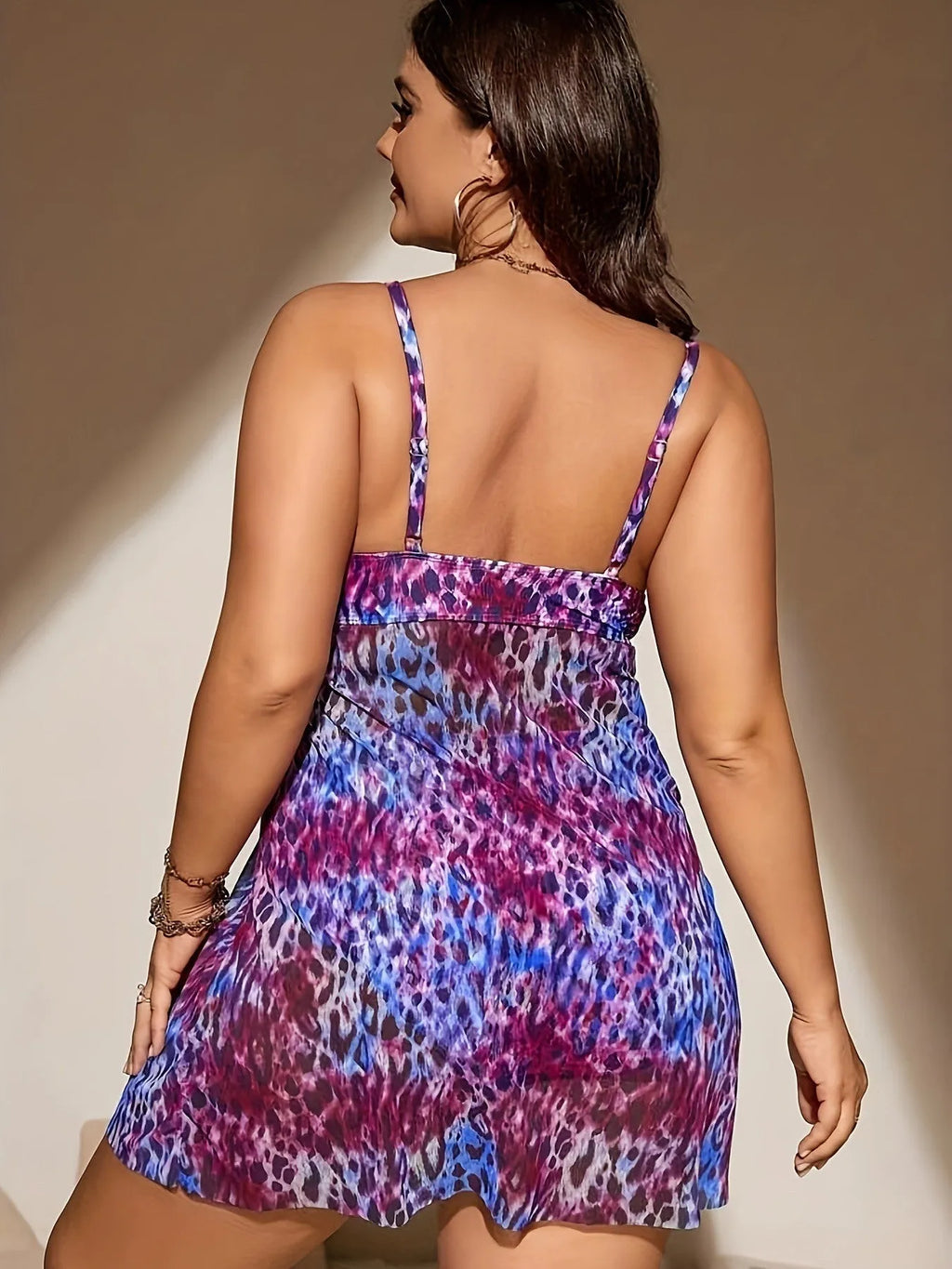 Plus size split skirt bikini set in blue colour with European American sizing