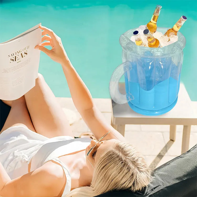 Bright yellow inflatable ice bucket made from eco-friendly PVC for outdoor parties and camping.