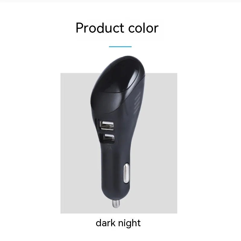 White car USB charger with negative ion air purifier showing compact design for vehicle installation