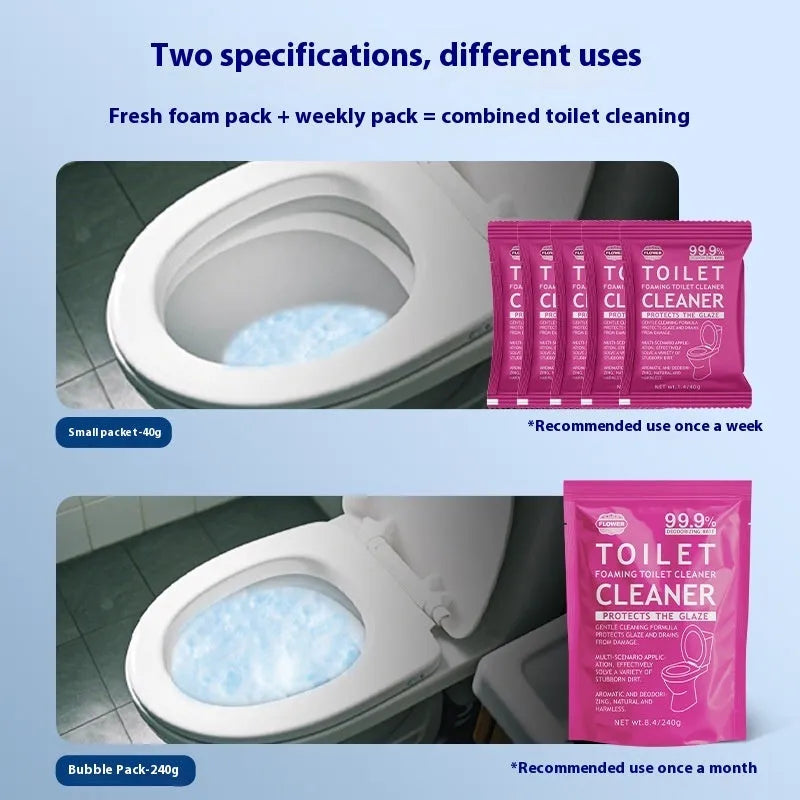 Toilet bubble powder cleaner in blue ocean or pink floral fragrance for descaling and anti-blocking