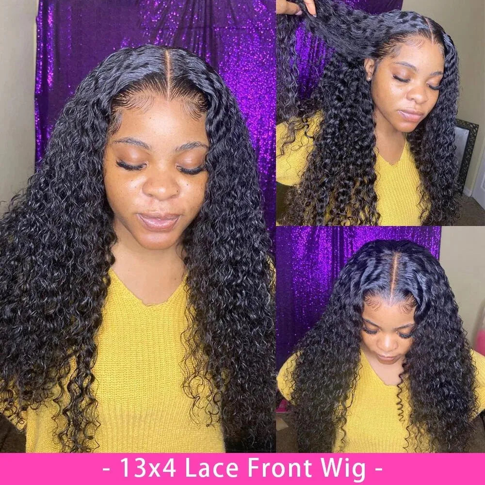 Curly human hair lace front wig showing natural hairline and defined curls