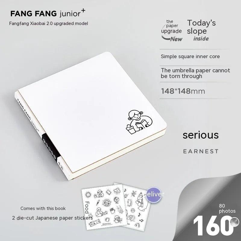 Square checkered paper notebook with decorative stickers in 148mm size