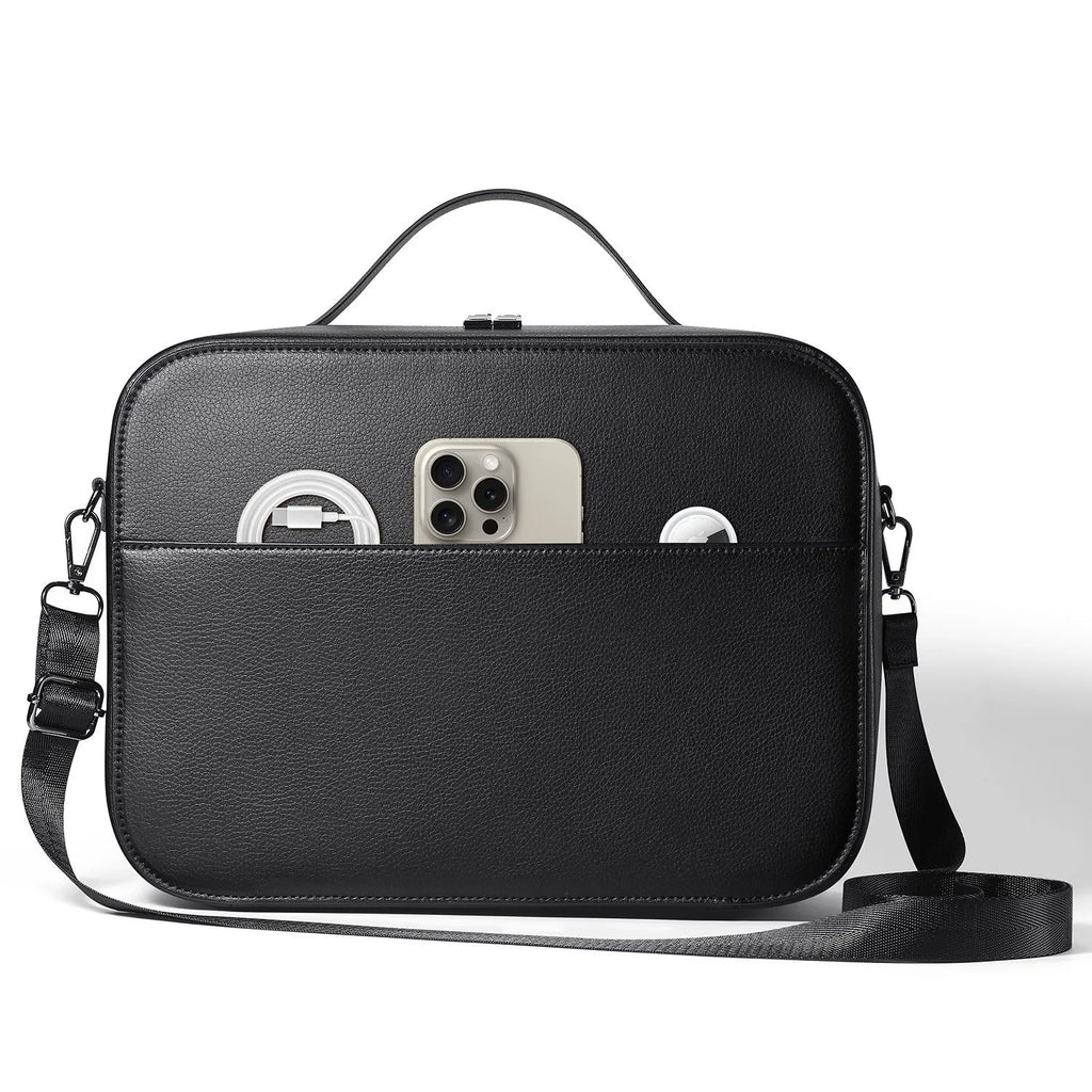 Black superfiber storage box for Apple Vision Pro MR glasses showing interior space.