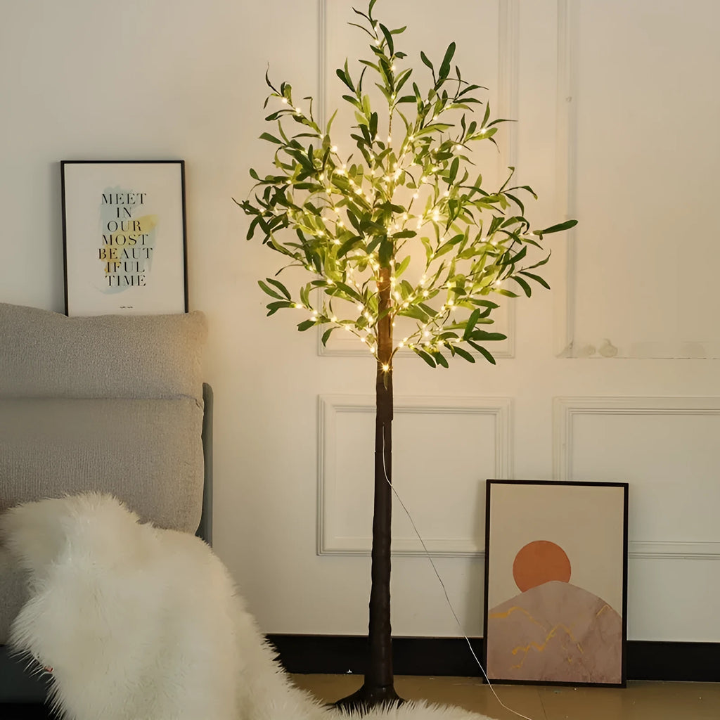 1.8m tall simulation olive leaf tree lamp with warm white LED lights for courtyard decoration