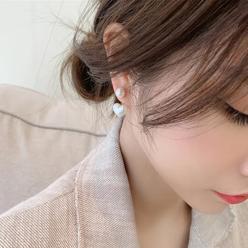 Korean style heart-shaped pearl stud earrings with alloy construction and electroplated finish