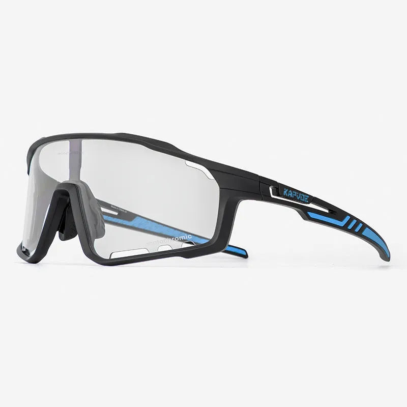 Photochromic cycling sunglasses with a semi-rimless TR90 frame in one of fourteen colour options.