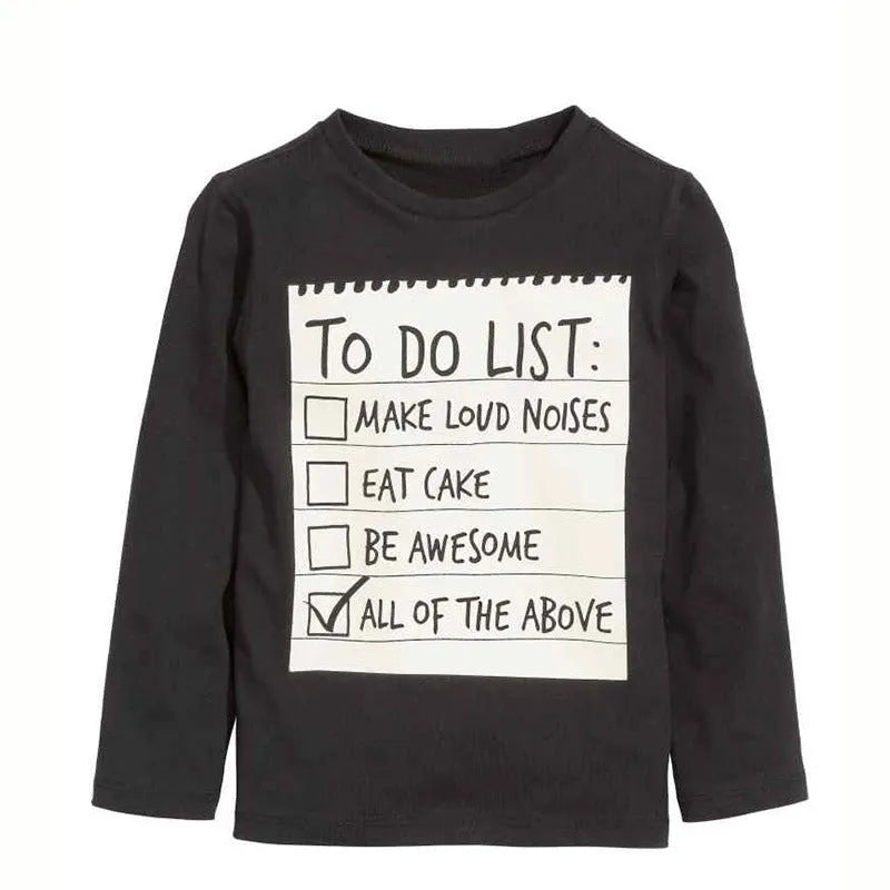 Casual cotton two-piece clothing set for a boy, featuring a long-sleeved T-shirt with letter print and matching trousers.
