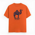 Orange loose fit cotton T-shirt with short sleeves and round neck on a hanger