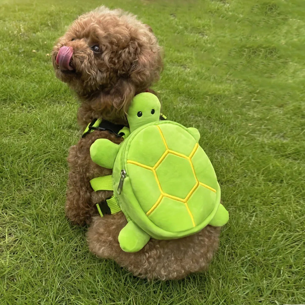 Brown velvet turtle-shaped dog backpack harness vest with metal zipper