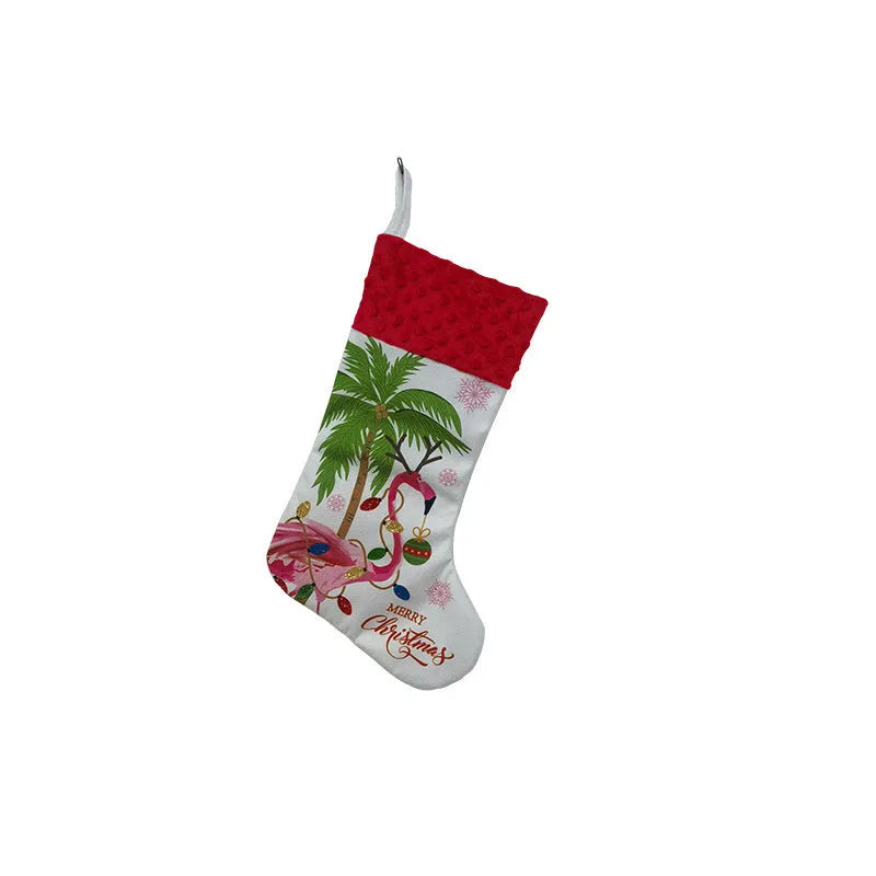 Flamingo pattern Christmas stocking decoration measuring 46 by 28 cm