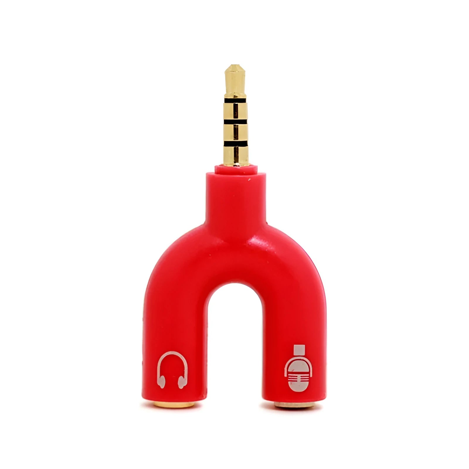 3.5mm audio splitter adapter showing gold-plated connector and six colour options