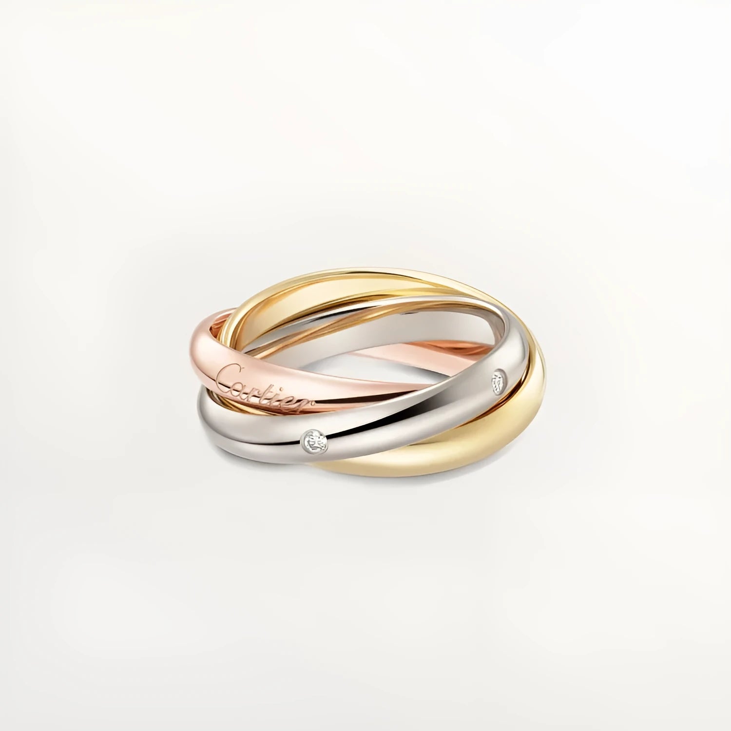 Set of three geometric silver men's rings with full diamond detailing on a U-shaped band.