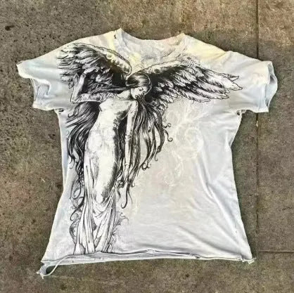 Gothic style men's short sleeve T-shirt with a cartoon print in colour HQ929.