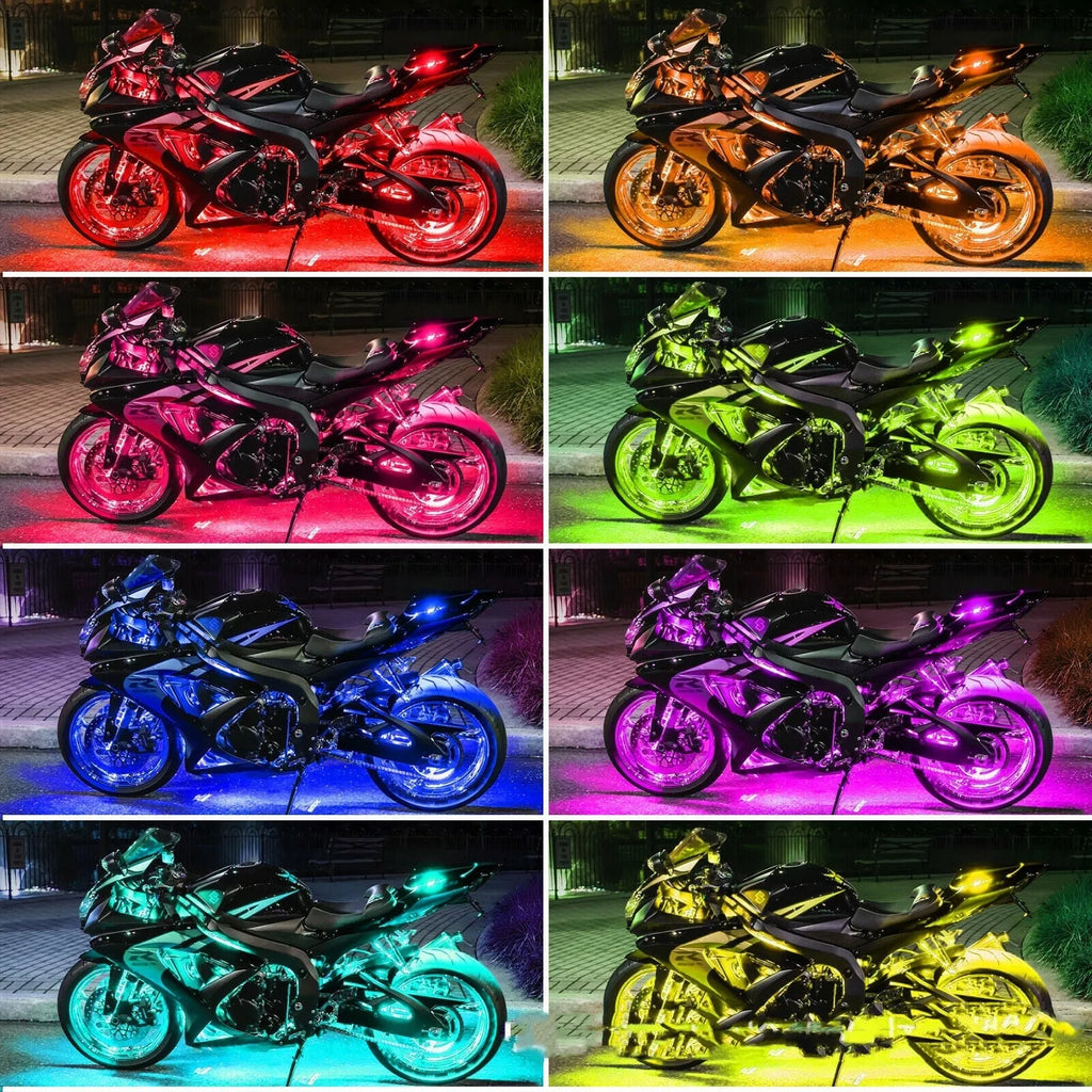 Black silicone RGB LED light bar with remote control for motorcycle and car atmosphere lighting