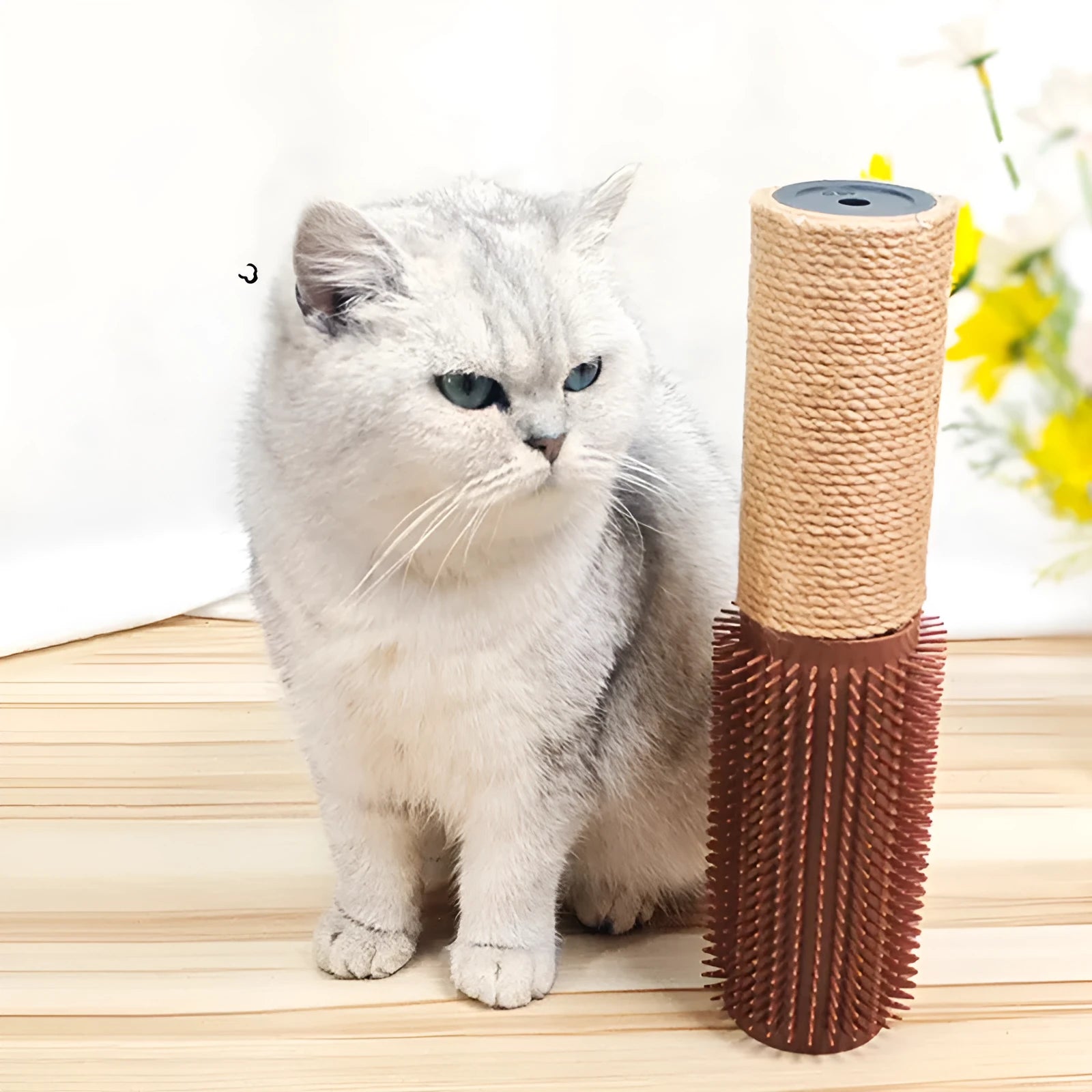 30cm tall sisal scratching post for cats with natural jute fibre covering and 5.8cm square base